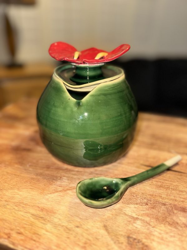 Lidded Anthurium Jar with Spoon - Image 3