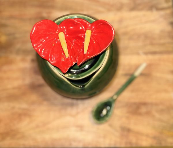 Lidded Anthurium Jar with Spoon