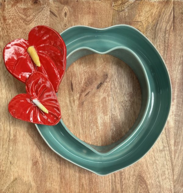 Large Aqua Celadon Heart Vase